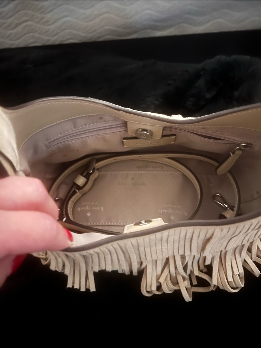 kate spade Cream Suede Fringe Shoulder Bag - Picture 3 of 3